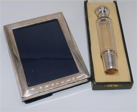 Continental silver-mounted spirit flask & a modern silver photograph frame